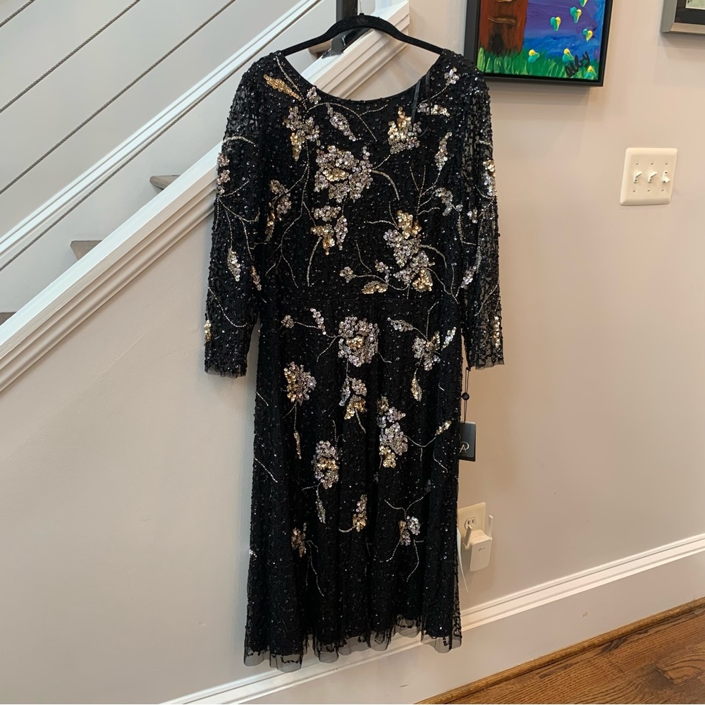Adrianna Papell Women's Black Floral
Beaded Aline Midi Dress - Picture 9 of 9